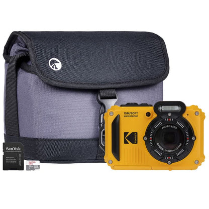 Kodak PIXPRO WPZ2 16MP 4x Zoom Tough Compact Camera - Yellow - Camera + Sandisk 32GB SD Card + System Bag